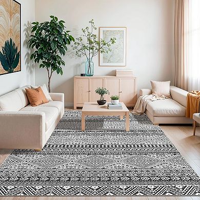 Boho Floral Runner Rug, Machine Washable Low Pile Non Slip for Hallway Kitchen Entryway