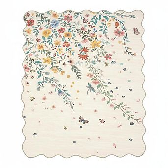 Large Floral Area Rug, Soft Washable Fan Rug with Non-Slip Backing, Low Pile，Anti-Stain