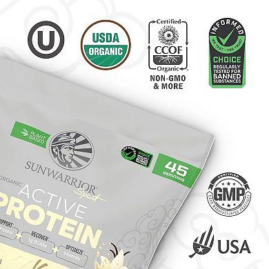 Sunwarrior Organic Vegan Protein Powder, Vanilla — 4.96 lbs, 30g Protein, 6g BCAAs per Serving.