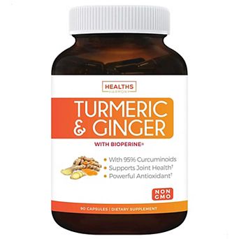 Healths Harmony Turmeric & Ginger with Bioperine — 95% Curcuminoids, Vegetarian Capsules