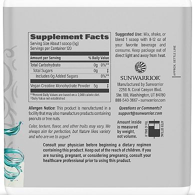 Sunwarrior Active Creatine Unflavored — 600 g (120 Servings).