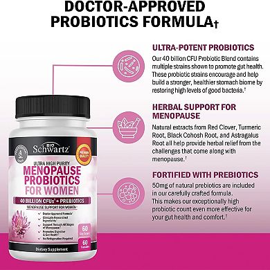 BioSchwartz Menopause Probiotics for Women, 40 Billion CFU, 60 Capsules.