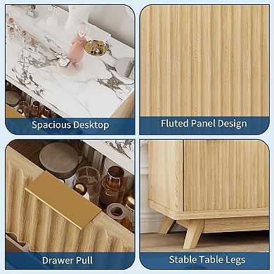 Fluted 7-Drawer Dresser with Curved Profile, 54" Modern Wood Storage Cabinet