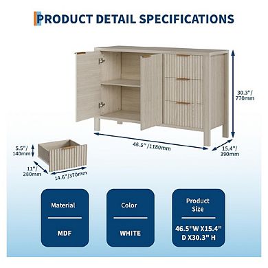 Fluted Buffet Sideboard Cabinet with Drawers and Doors