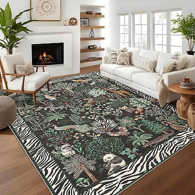 Jungle Runner Rug, Washable Stain-Resistant Low Pile Rug for Hallway Kitchen Bedroom