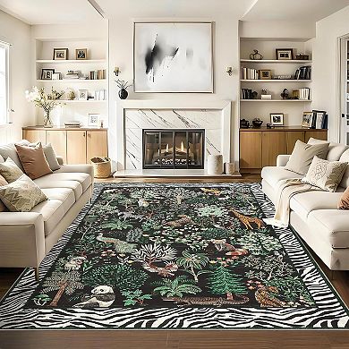 Jungle Runner Rug, Washable Stain-Resistant Low Pile Rug for Hallway Kitchen Bedroom