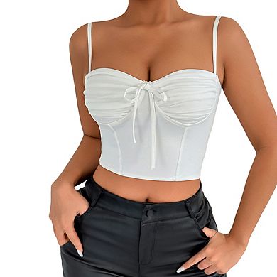 Women's Sweetheart Square Neck Spaghetti Strap Fitted Casual Crop Top