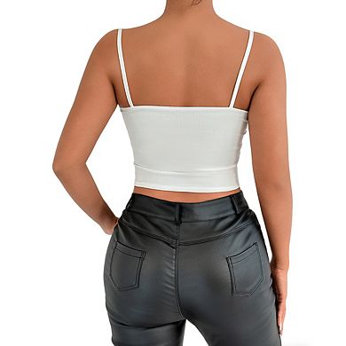 Women's Sweetheart Square Neck Spaghetti Strap Fitted Casual Crop Top