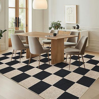 Indoor Rugs，Checkered Easy Jute Rug，Washable，Modern Geometric Area Rug