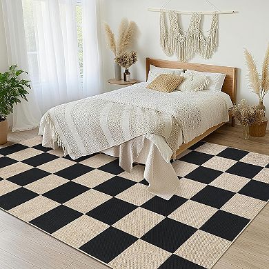 Indoor Rugs，Checkered Easy Jute Rug，Washable，Modern Geometric Area Rug