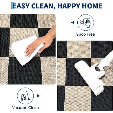 Indoor Rugs，Checkered Easy Jute Rug，Washable，Modern Geometric Area Rug