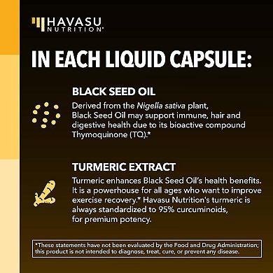 Havasu Nutrition Black Seed Oil + Turmeric Liquid Capsules, 60ct.