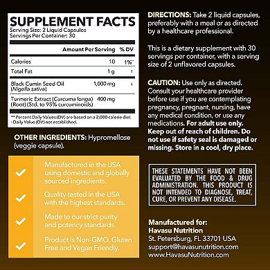 Havasu Nutrition Black Seed Oil + Turmeric Liquid Capsules, 60ct.