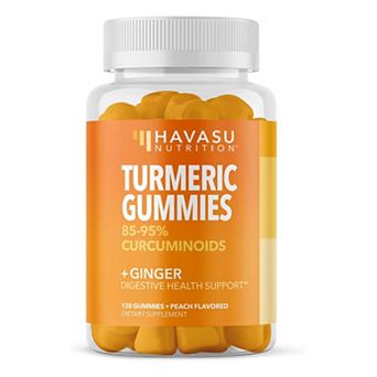 Havasu Nutrition Turmeric Curcumin + Ginger Gummies, 95% Curcuminoids, Peach, 120 Vegan Gummies.