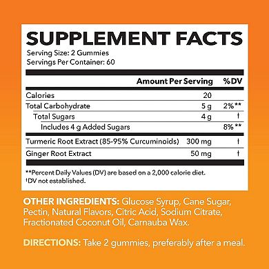 Havasu Nutrition Turmeric Curcumin + Ginger Gummies, 95% Curcuminoids, Peach, 120 Vegan Gummies.
