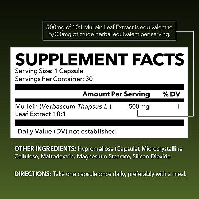 Havasu Nutrition Mullein Leaf Extract 5000mg (10:1) - Vegan Respiratory Support, 30 Capsules.