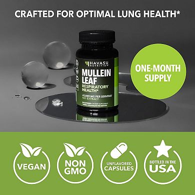 Havasu Nutrition Mullein Leaf Extract 5000mg (10:1) - Vegan Respiratory Support, 30 Capsules.