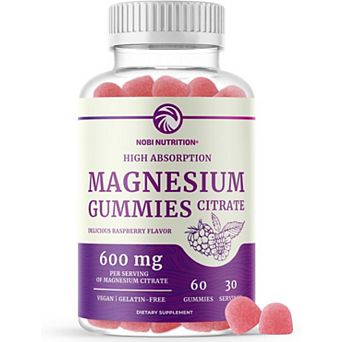 Magnesium Citrate Gummies 600 mg, Extra Strength Vegan Raspberry, 60 Count.