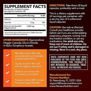 Havasu Nutrition Black Seed Oil Liquid Capsules, 180ct.