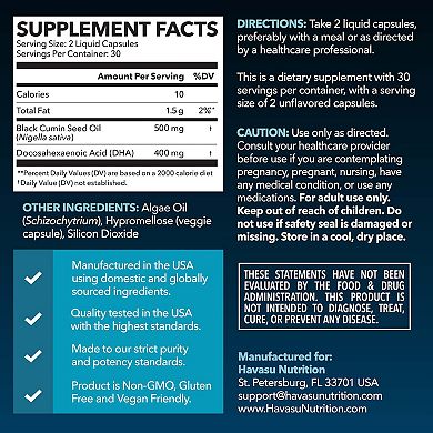 Havasu Nutrition Black Seed Oil + DHA Liquid Capsules, 60 ct.
