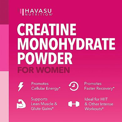 Havasu Nutrition Creatine for Women - Micronized 3g, Unflavored, Vegan, 100 Servings.