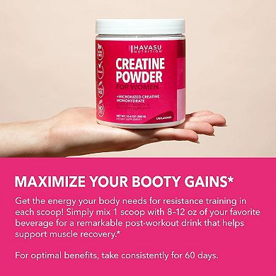 Havasu Nutrition Creatine for Women - Micronized 3g, Unflavored, Vegan, 100 Servings.