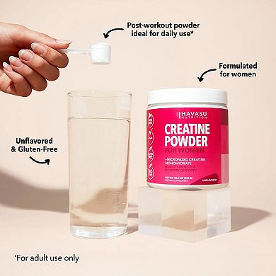 Havasu Nutrition Creatine for Women - Micronized 3g, Unflavored, Vegan, 100 Servings.