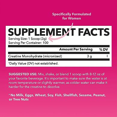Havasu Nutrition Creatine for Women - Micronized 3g, Unflavored, Vegan, 100 Servings.