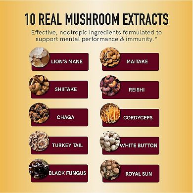 10-in-1 Mushroom Gummies - Lion's Mane, Reishi & Immune Support - Non-GMO, 60ct