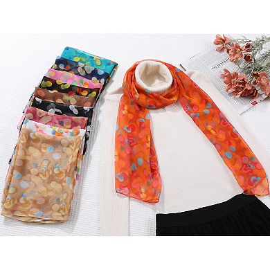 Women's Circular Coin Print Scarf, Multicolor Silky Lightweight Neckerchief Shawl Wrap Bandanas