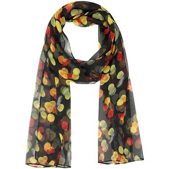 Women's Circular Coin Print Scarf, Multicolor Silky Lightweight Neckerchief Shawl Wrap Bandanas