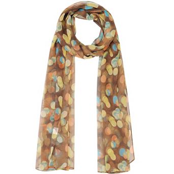 Women's Circular Coin Print Scarf, Multicolor Silky Lightweight Neckerchief Shawl Wrap Bandanas