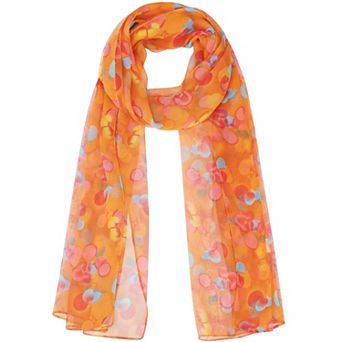 Women's Circular Coin Print Scarf, Multicolor Silky Lightweight Neckerchief Shawl Wrap Bandanas