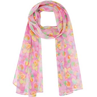Women's Circular Coin Print Scarf, Multicolor Silky Lightweight Neckerchief Shawl Wrap Bandanas