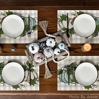 Pumpkins Eucalyptus Leaves Fall Placemats Set of 4, 12x18 Inch Autumn Vintage Table Mat