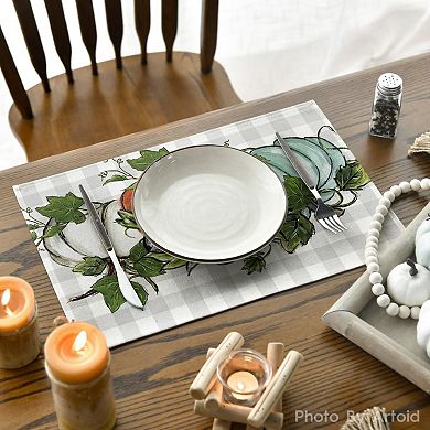 Pumpkins Eucalyptus Leaves Fall Placemats Set of 4, 12x18 Inch Autumn Vintage Table Mat