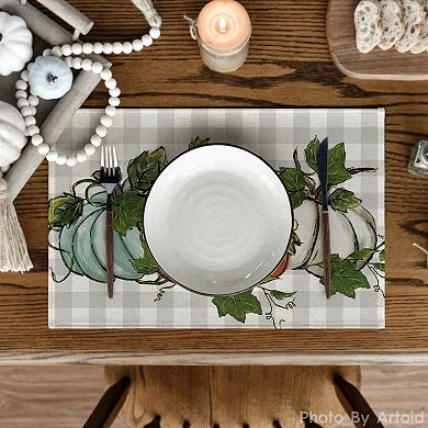 Pumpkins Eucalyptus Leaves Fall Placemats Set of 4, 12x18 Inch Autumn Vintage Table Mat