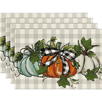 Pumpkins Eucalyptus Leaves Fall Placemats Set of 4, 12x18 Inch Autumn Vintage Table Mat