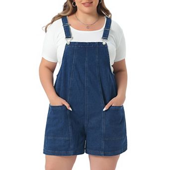Women's Plus Size Denim Overall Shorts Adjustable Straps with Pocket Jumpsuit Jean Overalls Shorts
