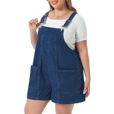 Women's Plus Size Denim Overall Shorts Adjustable Straps with Pocket Jumpsuit Jean Overalls Shorts