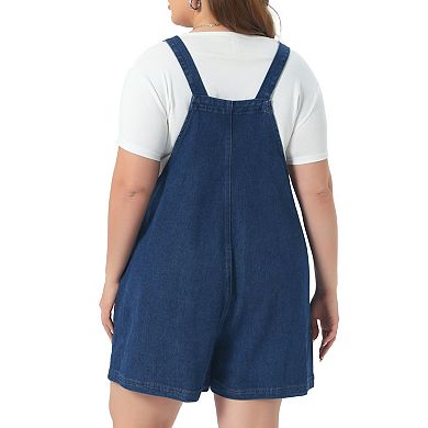 Women's Plus Size Denim Overall Shorts Adjustable Straps with Pocket Jumpsuit Jean Overalls Shorts