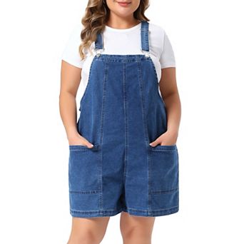 Women's Plus Size Denim Overall Shorts Adjustable Straps with Pocket Jumpsuit Jean Overalls Shorts