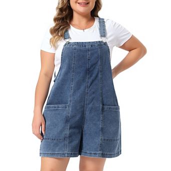Women's Plus Size Denim Overall Shorts Adjustable Straps with Pocket Jumpsuit Jean Overalls Shorts