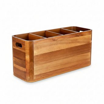 Wooden Kitchen Utensil Holder with 4 Compartments for Countertop Storage