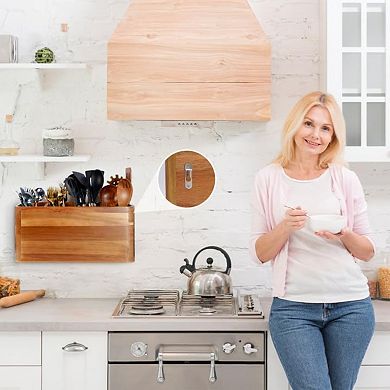 Wooden Kitchen Utensil Holder with 4 Compartments for Countertop Storage