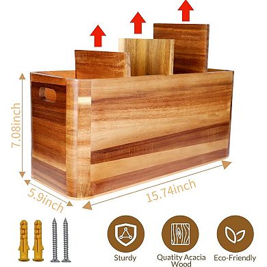 Wooden Kitchen Utensil Holder with 4 Compartments for Countertop Storage