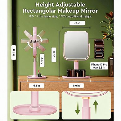 Adjustable Height 1X/20X Magnifying Vanity Mirror with Tray & Phone Holder