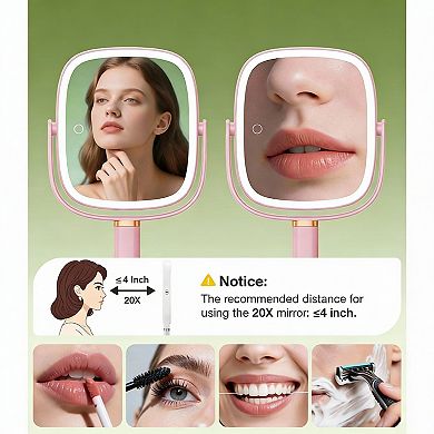 Adjustable Height 1X/20X Magnifying Vanity Mirror with Tray & Phone Holder