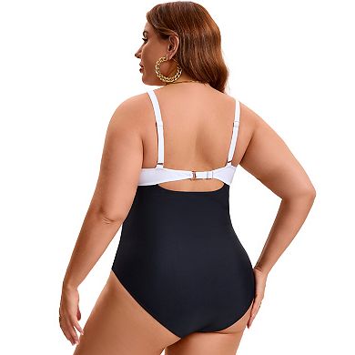 Women's Plus Size 1 Pc Swimsuit Front Cross V-neck Retro Ruched Tummy Control Push Up Bathing Suit