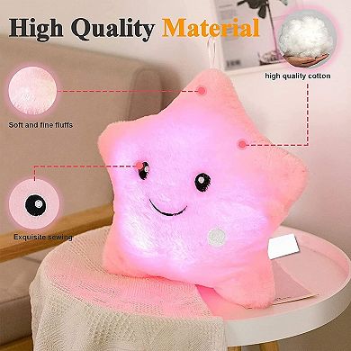 Glowing Star Pillow for Kids - Soft, Plush, Color-Changing, Decorative